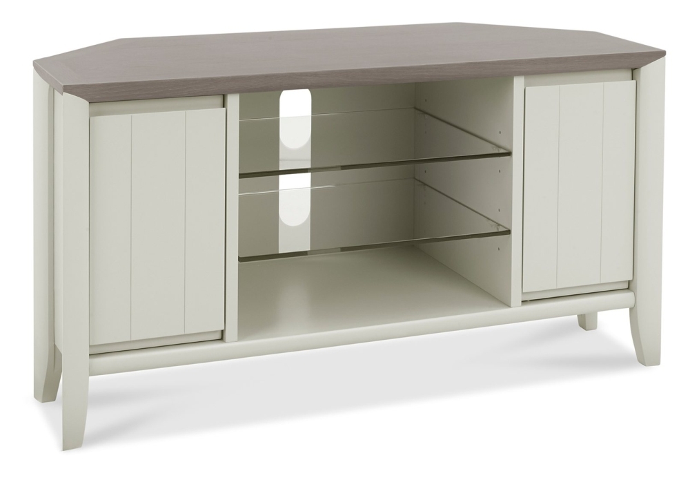 Product photograph of Bentley Designs Bergen Grey Washed Oak And Soft Grey Corner Entertainment Unit 32in Plasma from Choice Furniture Superstore.
