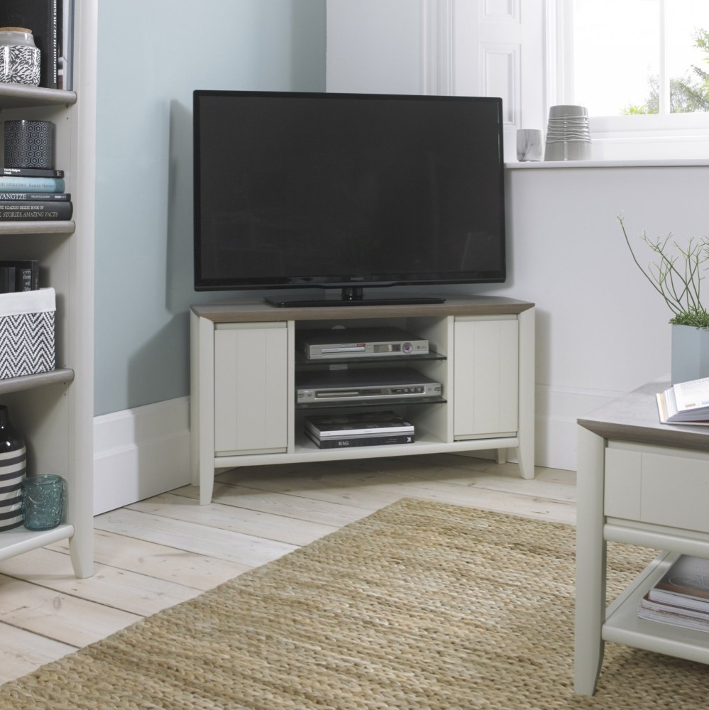 Product photograph of Bentley Designs Bergen Grey Washed Oak And Soft Grey Corner Entertainment Unit 32in Plasma from Choice Furniture Superstore.