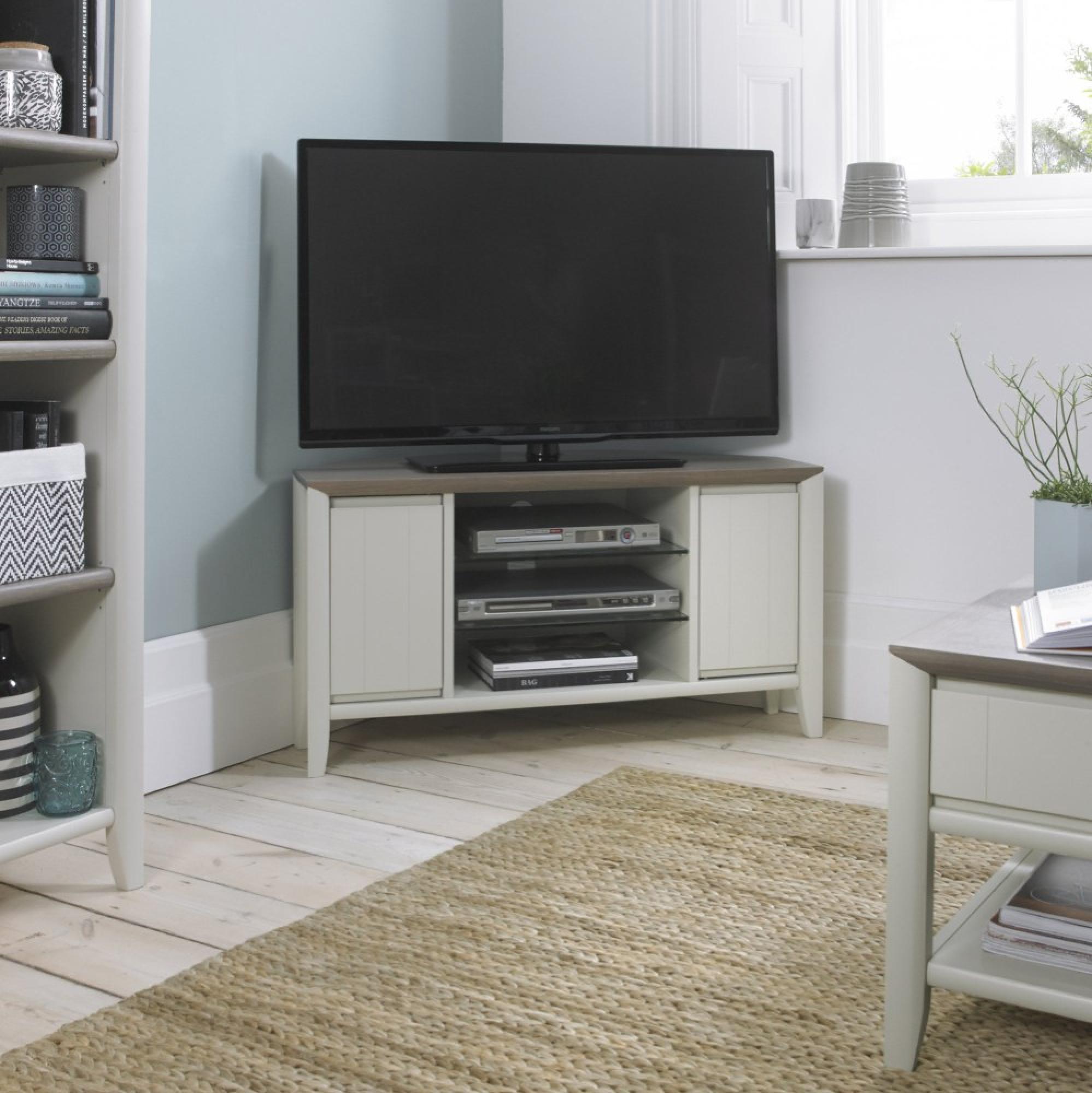 Bentley Designs Bergen Grey Washed Oak and Soft Grey Corner Entertainment Unit 32in Plasma