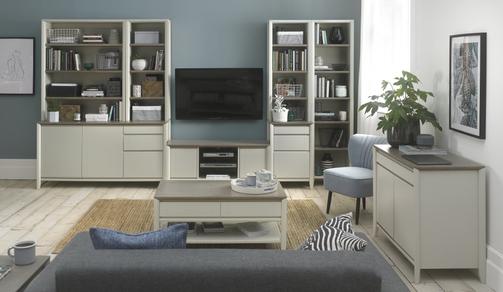 Product photograph of Bentley Designs Bergen Grey Washed Oak And Soft Grey Entertainment Unit 43in Plasma from Choice Furniture Superstore.