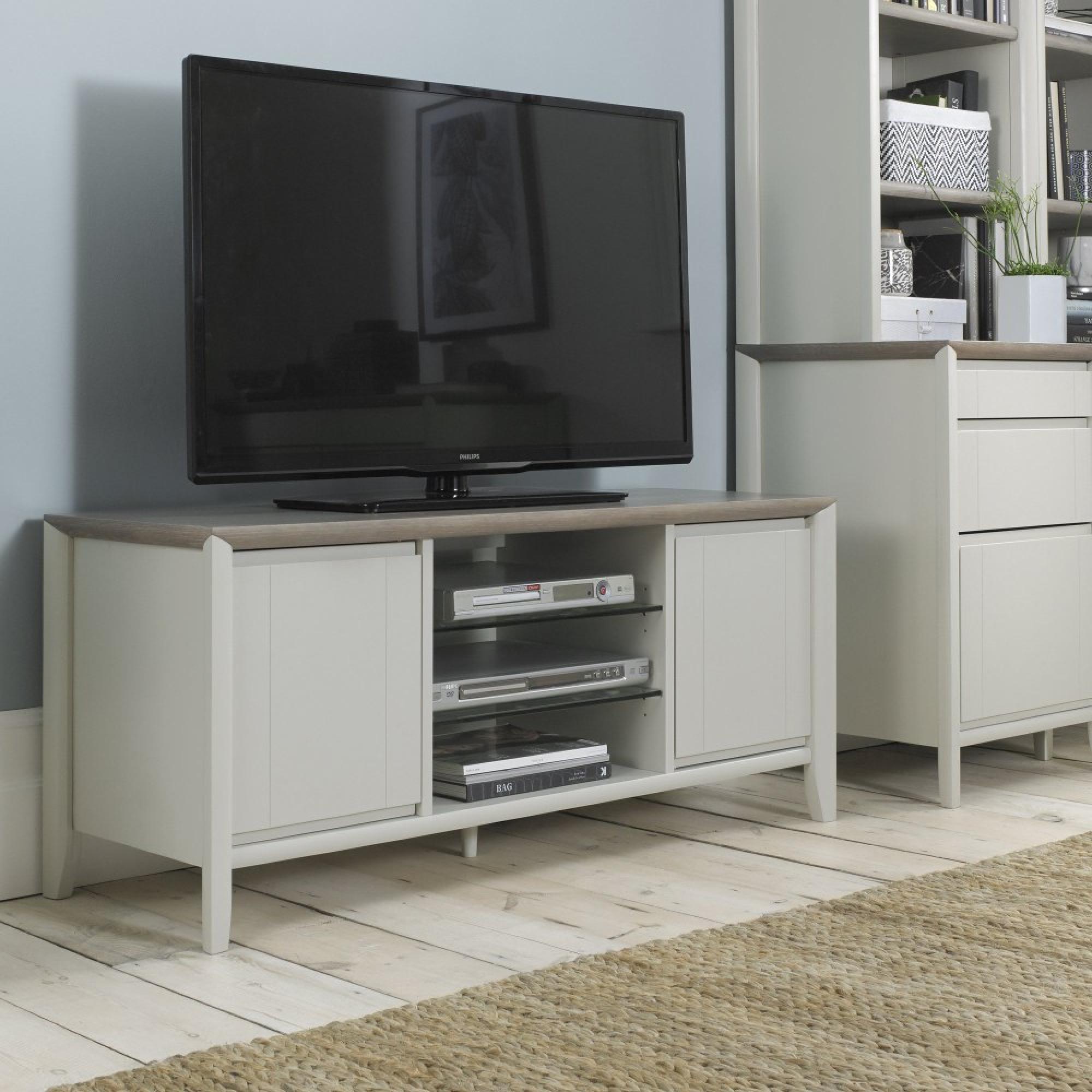 Product photograph of Bentley Designs Bergen Grey Washed Oak And Soft Grey Entertainment Unit 43in Plasma from Choice Furniture Superstore.
