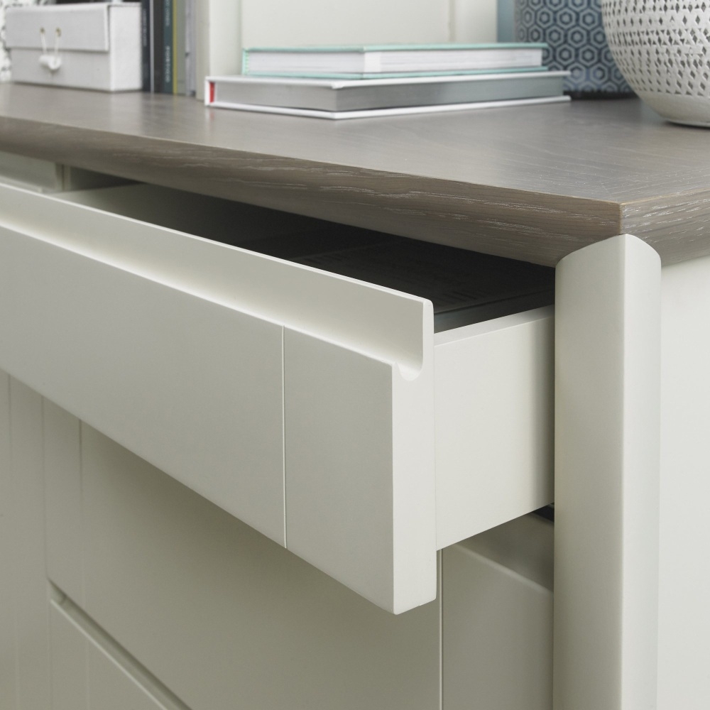 Product photograph of Bentley Designs Bergen Grey Washed Oak And Soft Grey Wide 3 Drawer Sideboard from Choice Furniture Superstore.