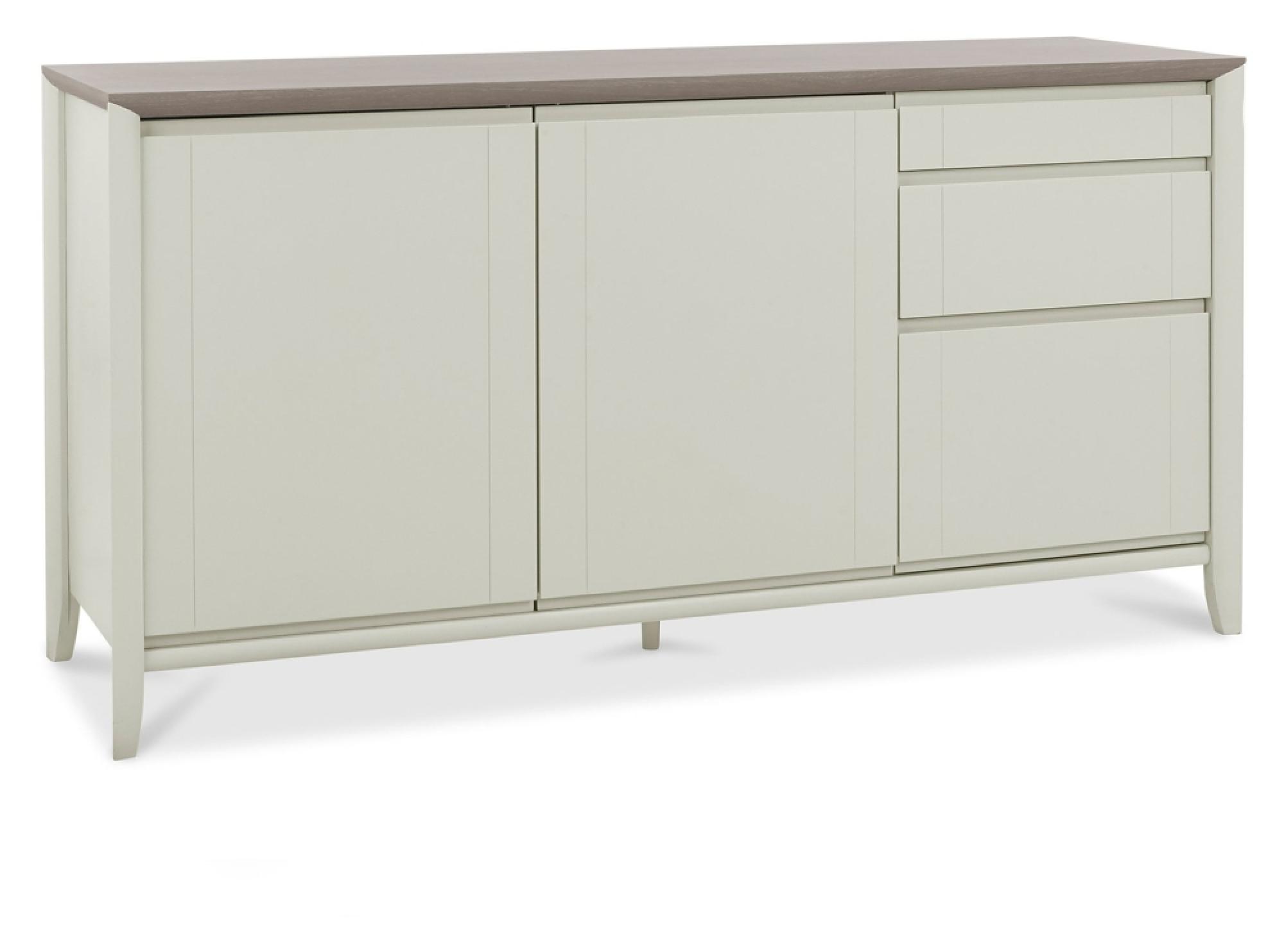 Product photograph of Bentley Designs Bergen Grey Washed Oak And Soft Grey Wide 3 Drawer Sideboard from Choice Furniture Superstore.