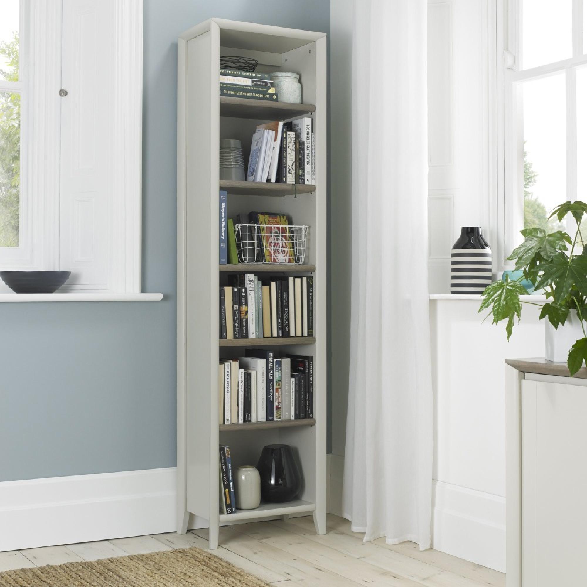 Product photograph of Bentley Designs Bergen Grey Washed Oak And Soft Grey Narrow Bookcase from Choice Furniture Superstore.