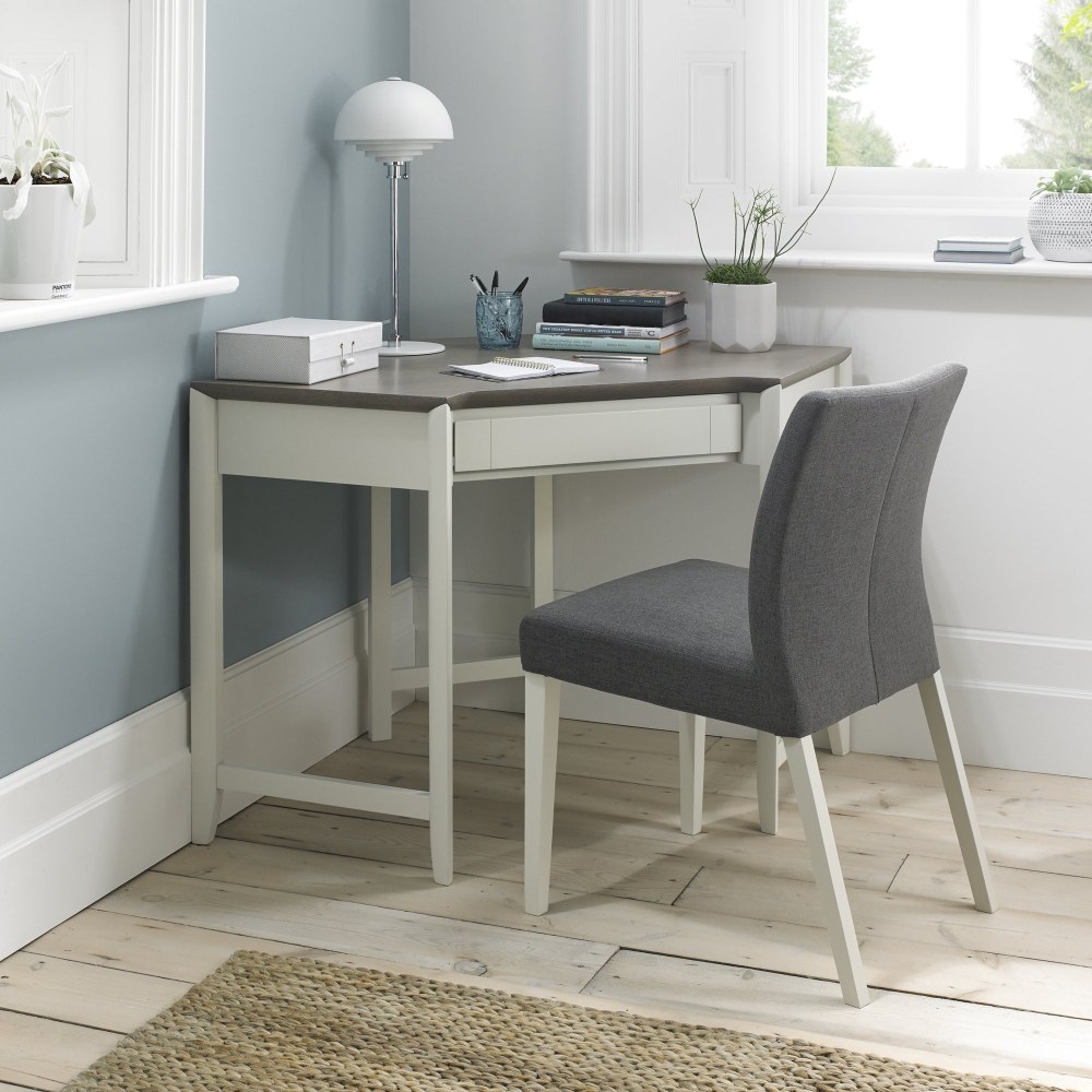 Product photograph of Bentley Designs Bergen Grey Washed Oak And Soft Grey Corner Desk With Drawer from Choice Furniture Superstore.