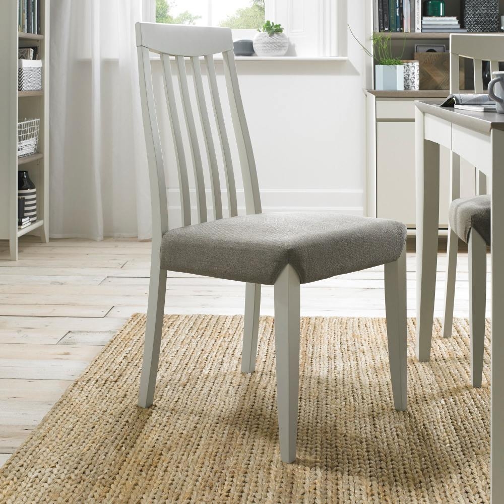 Product photograph of Bentley Designs Bergen Grey Washed Slatted Back Titanium Fabric Dining Chair Sold In Pairs from Choice Furniture Superstore.