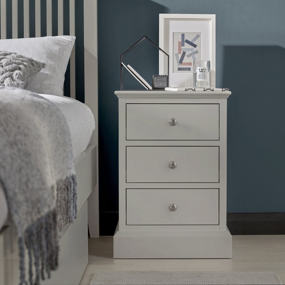 Product photograph of Bentley Designs Ashby Soft Grey 3 Drawer Bedside Cabinet from Choice Furniture Superstore.