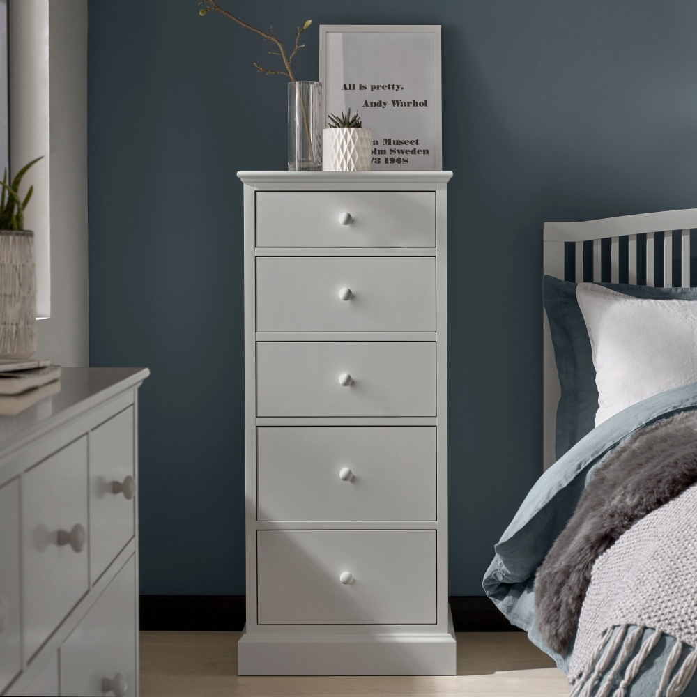 Product photograph of Bentley Designs Ashby Soft Grey 5 Drawer Tall Chest from Choice Furniture Superstore.
