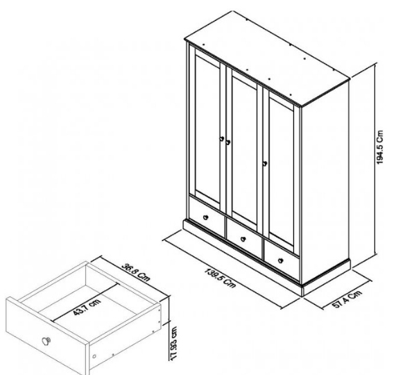 Product photograph of Bentley Designs Ashby Soft Grey 3 Door Combi Wardrobe from Choice Furniture Superstore.