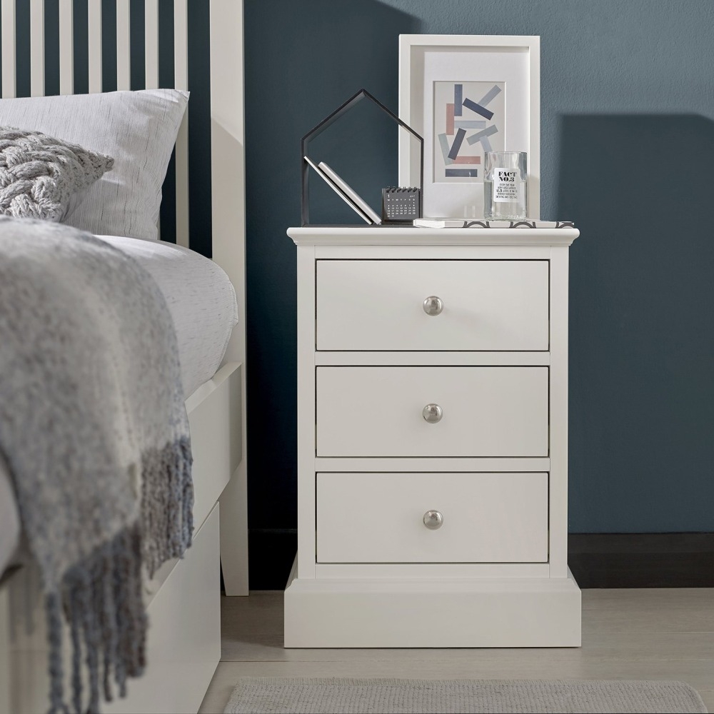 Product photograph of Bentley Designs Ashby White 3 Drawer Bedside Cabinet from Choice Furniture Superstore.