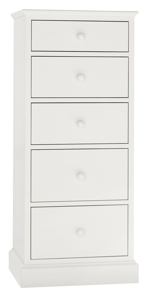 Product photograph of Bentley Designs Ashby White 5 Drawer Tall Chest from Choice Furniture Superstore.