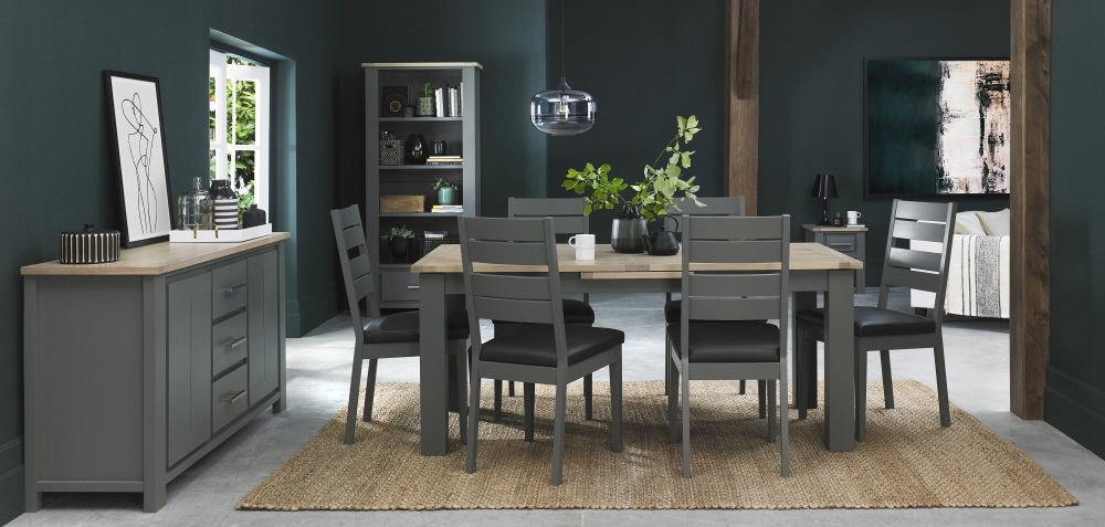 Product photograph of Bentley Designs Oakham Dark Grey And Scandi Oak 8 Seater Extending Dining Table from Choice Furniture Superstore.