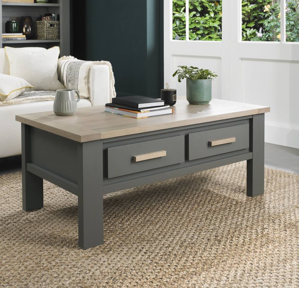 Product photograph of Bentley Designs Oakham Dark Grey And Scandi Oak Coffee Table With Drawer from Choice Furniture Superstore.