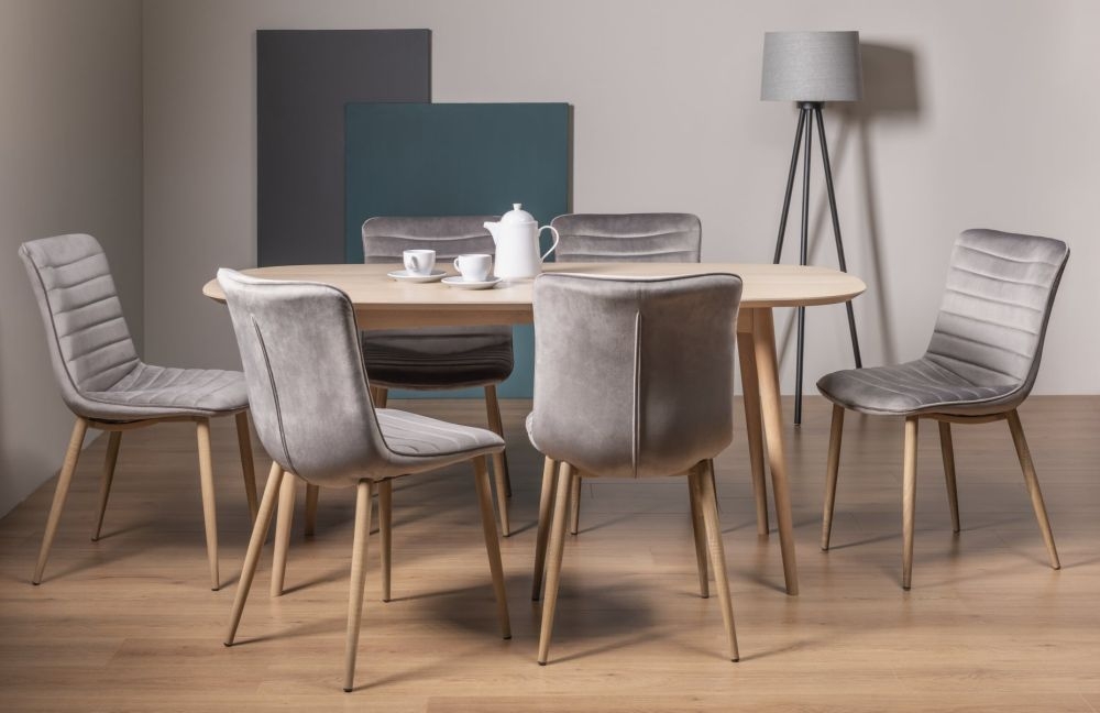 Product photograph of Bentley Designs Dansk Scandi Oak Dining Table Set With Eriksen Dark Grey Velvet Chairs from Choice Furniture Superstore.