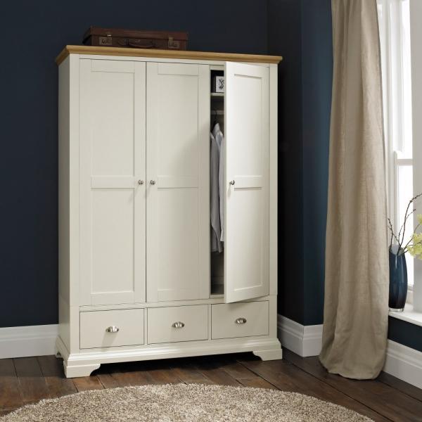 Product photograph of Bentley Designs Hampstead Soft Grey And Pale Oak 3 Door Combi Wardrobe from Choice Furniture Superstore.