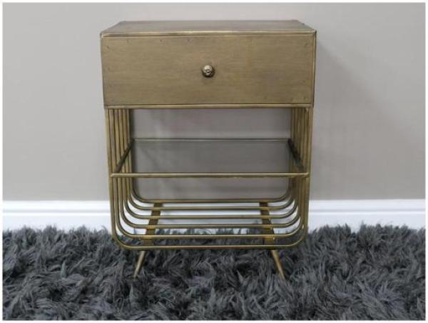 Product photograph of Dutch Metal And Glass 1 Drawer Bedside Cabinet from Choice Furniture Superstore.