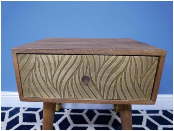 Product photograph of Dutch Mango Wood And Brass Cladding Bedside Cabinet from Choice Furniture Superstore.