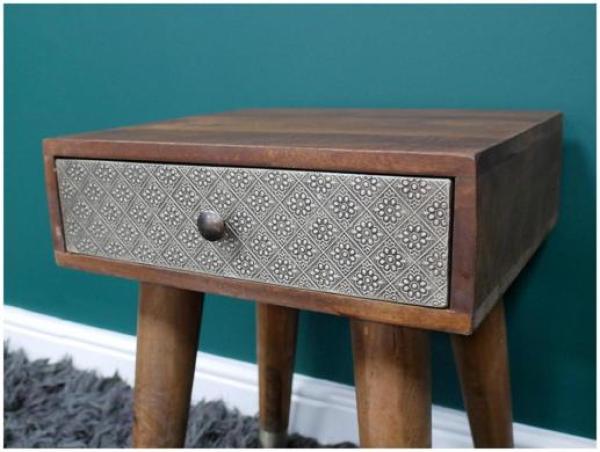Product photograph of Dutch Mango Wood And Metal 1 Drawer Bedside Cabinet from Choice Furniture Superstore.