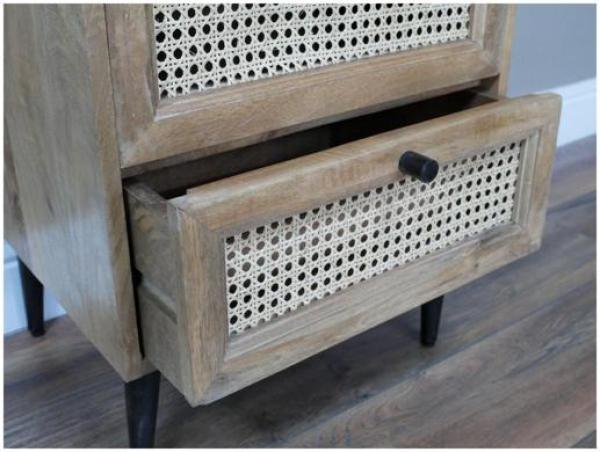 Product photograph of Dutch Acacia Wood And Rattan 2 Drawer Bedside Cabinet from Choice Furniture Superstore.