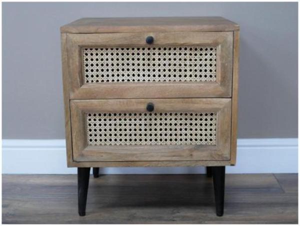 Product photograph of Dutch Acacia Wood And Rattan 2 Drawer Bedside Cabinet from Choice Furniture Superstore.