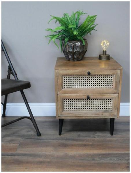 Product photograph of Dutch Acacia Wood And Rattan 2 Drawer Bedside Cabinet from Choice Furniture Superstore.