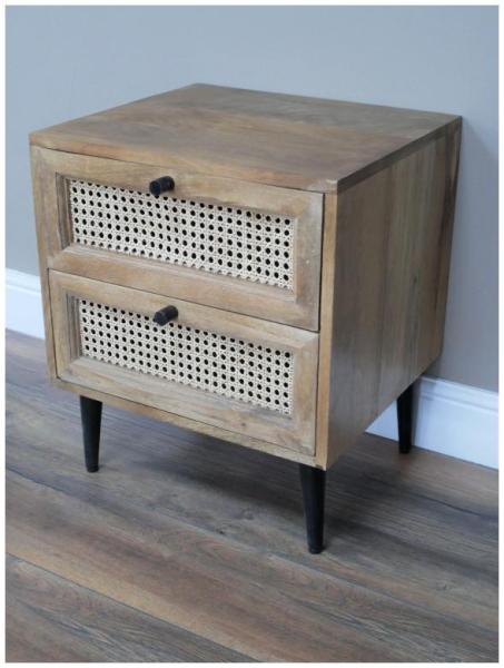 Product photograph of Dutch Acacia Wood And Rattan 2 Drawer Bedside Cabinet from Choice Furniture Superstore.