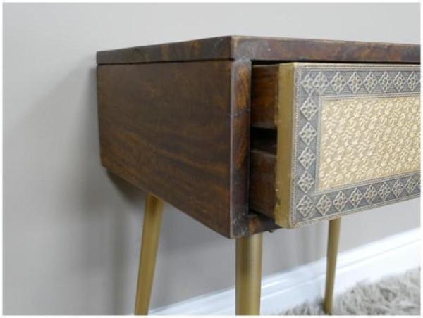Product photograph of Dutch Mango Wood And Brass 1 Drawer Bedside Cabinet from Choice Furniture Superstore.