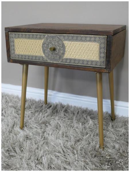 Product photograph of Dutch Mango Wood And Brass 1 Drawer Bedside Cabinet from Choice Furniture Superstore.