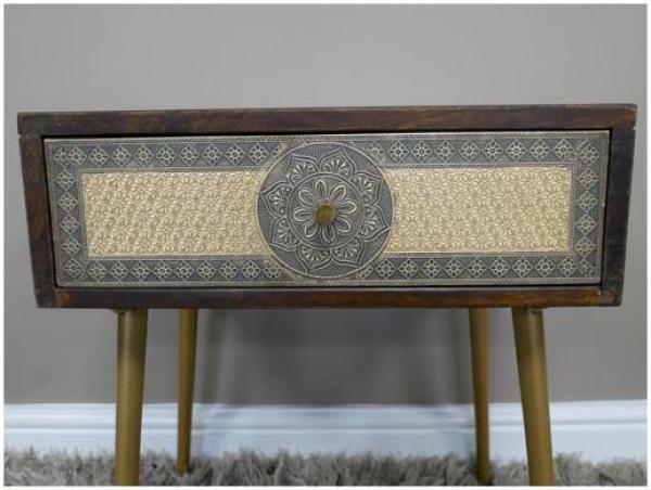 Product photograph of Dutch Mango Wood And Brass 1 Drawer Bedside Cabinet from Choice Furniture Superstore.