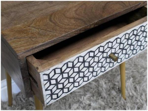 Product photograph of Dutch Bone Inlay Mango Wood 1 Drawer Bedside Cabinet from Choice Furniture Superstore.