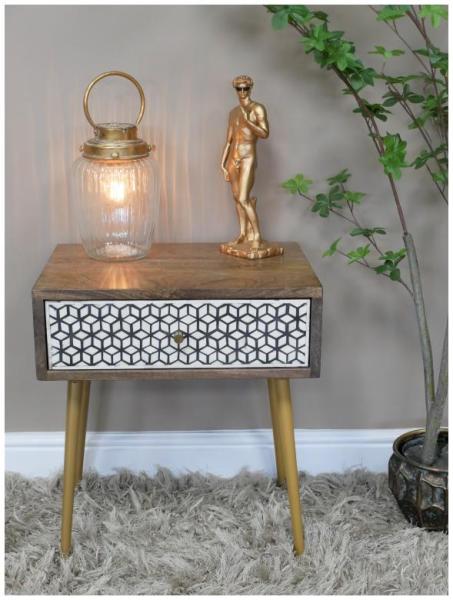 Product photograph of Dutch Bone Inlay Mango Wood 1 Drawer Bedside Cabinet from Choice Furniture Superstore.
