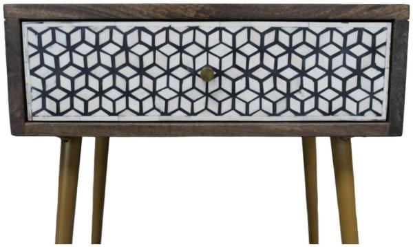 Product photograph of Dutch Bone Inlay Mango Wood 1 Drawer Bedside Cabinet from Choice Furniture Superstore.