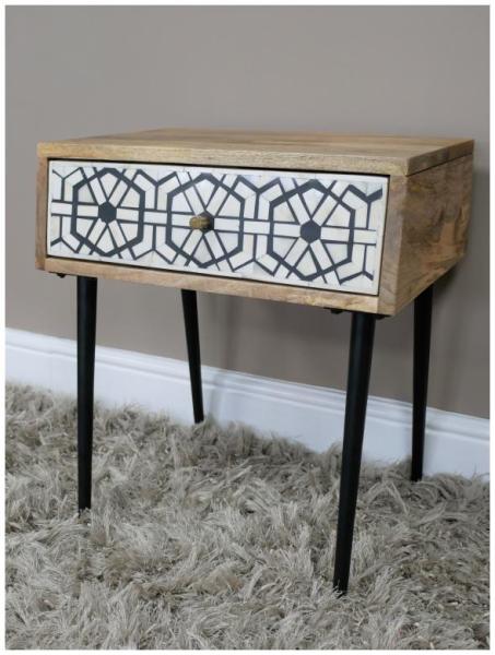Product photograph of Dutch Wooden And White Industrial Bedside Cabinet from Choice Furniture Superstore.