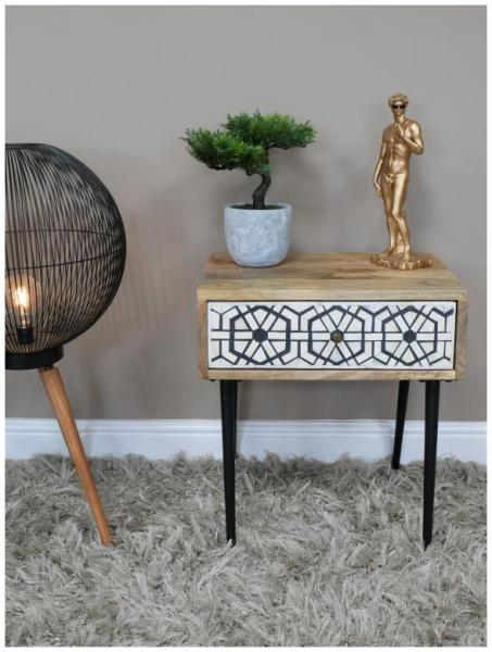 Product photograph of Dutch Wooden And White Industrial Bedside Cabinet from Choice Furniture Superstore.