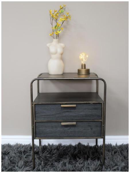 Product photograph of Dutch Black Wood 2 Drawer Bedside Cabinet from Choice Furniture Superstore.