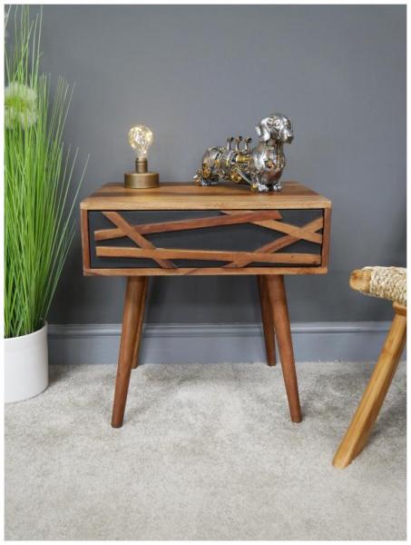 Product photograph of Dutch Sheesham Wood 1 Drawer Bedside Cabinet from Choice Furniture Superstore.