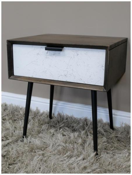 Product photograph of Dutch Venice Mango Wood And Marble Effect Bedside Cabinet from Choice Furniture Superstore.