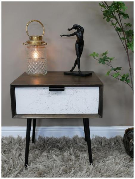 Product photograph of Dutch Venice Mango Wood And Marble Effect Bedside Cabinet from Choice Furniture Superstore.