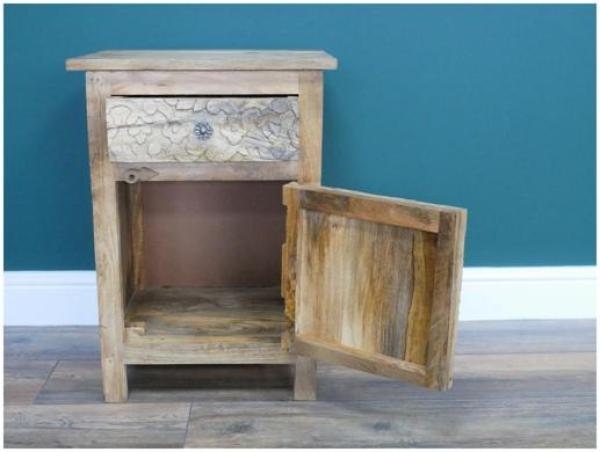 Product photograph of Dutch Carved Mango Wood 1 Door 1 Drawer Bedside Cabinet from Choice Furniture Superstore.