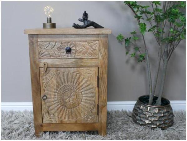 Product photograph of Dutch Carved 1 Door 1 Drawer Bedside Cabinet from Choice Furniture Superstore.