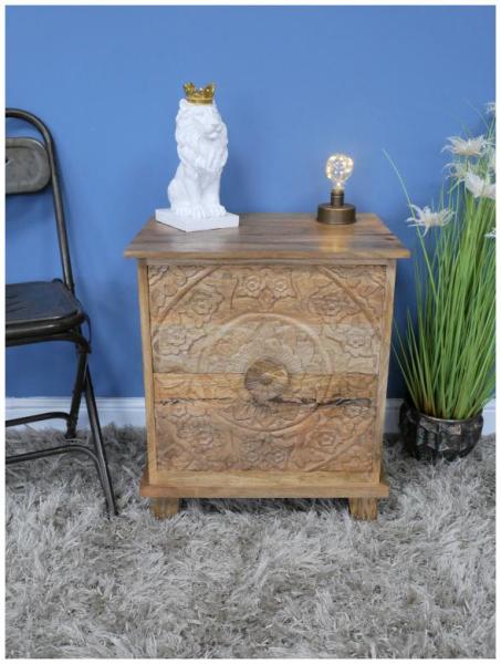 Product photograph of Dutch Industrial Wooden Carved Bedside Cabinet from Choice Furniture Superstore.