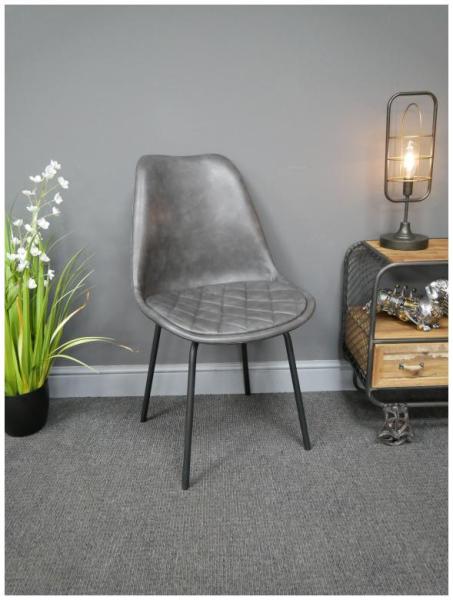 Product photograph of Dutch Grey Faux Leather Metal Frame Dining Chair Sold In Pairs from Choice Furniture Superstore.