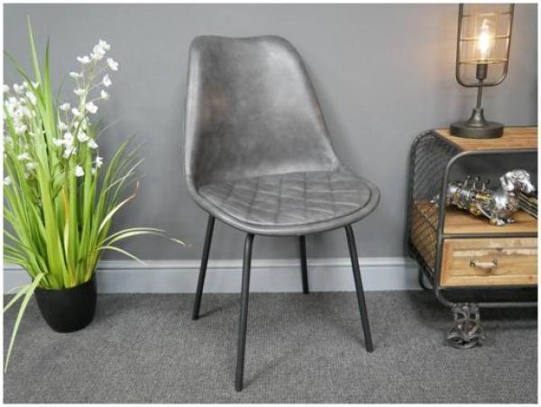 Product photograph of Dutch Grey Faux Leather Metal Frame Dining Chair Sold In Pairs from Choice Furniture Superstore.