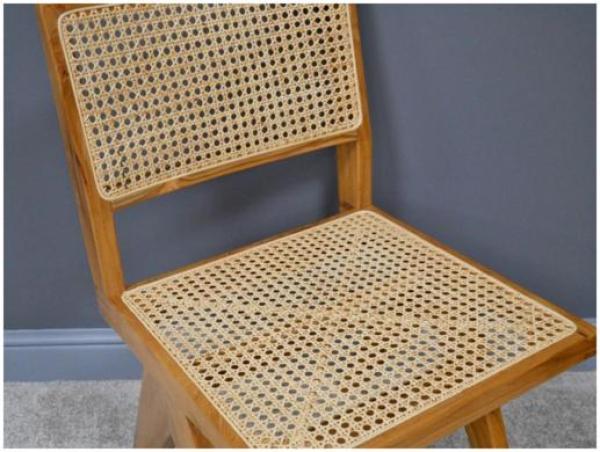 Product photograph of Dutch Natural Teak Wood And Rattan Dining Chair Sold In Pairs from Choice Furniture Superstore.
