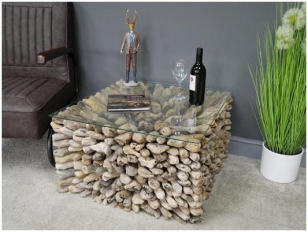 Product photograph of Dutch Driftwood Recycled Wood And Tempered Glass Top Coffee Table from Choice Furniture Superstore.