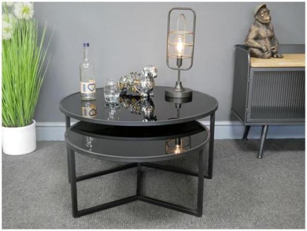 Product photograph of Dutch Black Glass And Metal Coffee Table - Set Of 2 from Choice Furniture Superstore.
