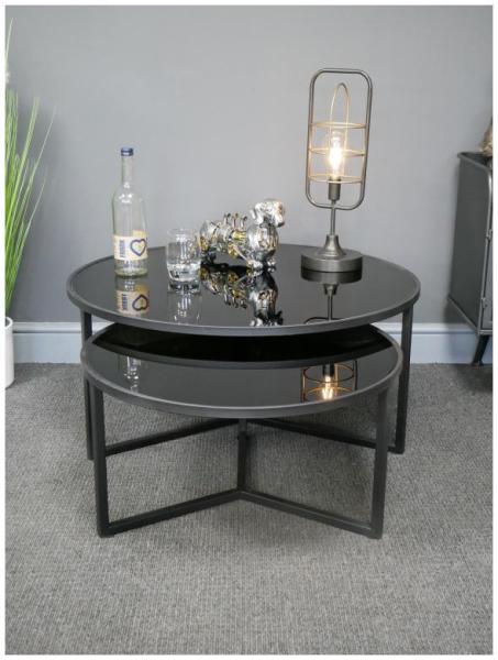 Product photograph of Dutch Black Glass And Metal Coffee Table - Set Of 2 from Choice Furniture Superstore.