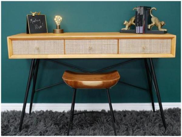 Product photograph of Dutch Rubber Wood 3 Drawer Desk from Choice Furniture Superstore.
