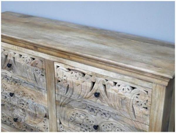 Product photograph of Dutch Mango Wood 6 Drawer Carved Cabinet from Choice Furniture Superstore.