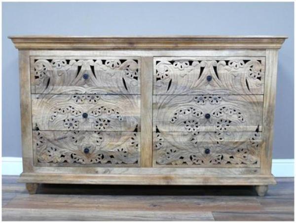 Product photograph of Dutch Mango Wood 6 Drawer Carved Cabinet from Choice Furniture Superstore.